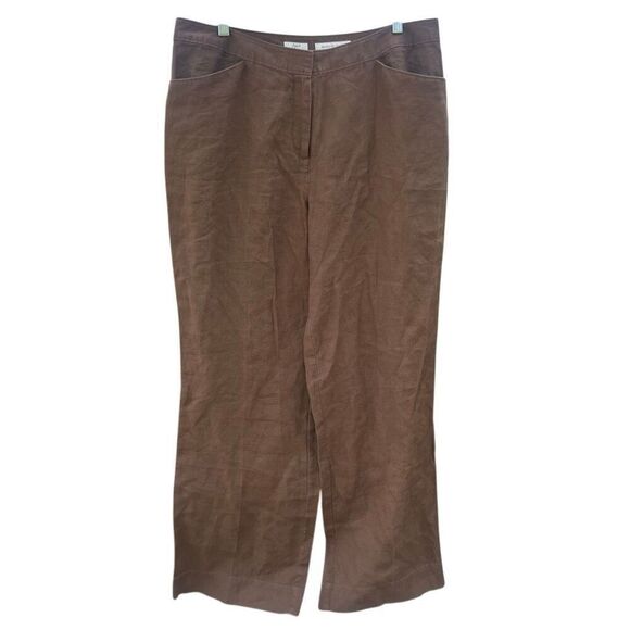 J. Jill 100% linen super wide leg high rise brown Lagenlook 628 - Picture 1 of 7